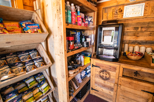 Food choices and coffee machine in the Buckler's Hard Yacht Harbour marina shop