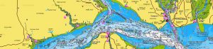 Copyright Navionics. Navionics chart of the Beaulieu River.