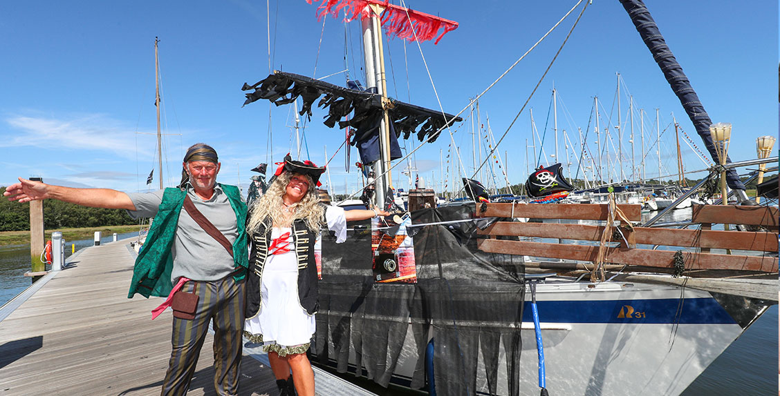 Best dressed boat winners Kim Flury and Ian Landymore at the 50th anniversary celebration of Buckler's Hard Yacht Harbour