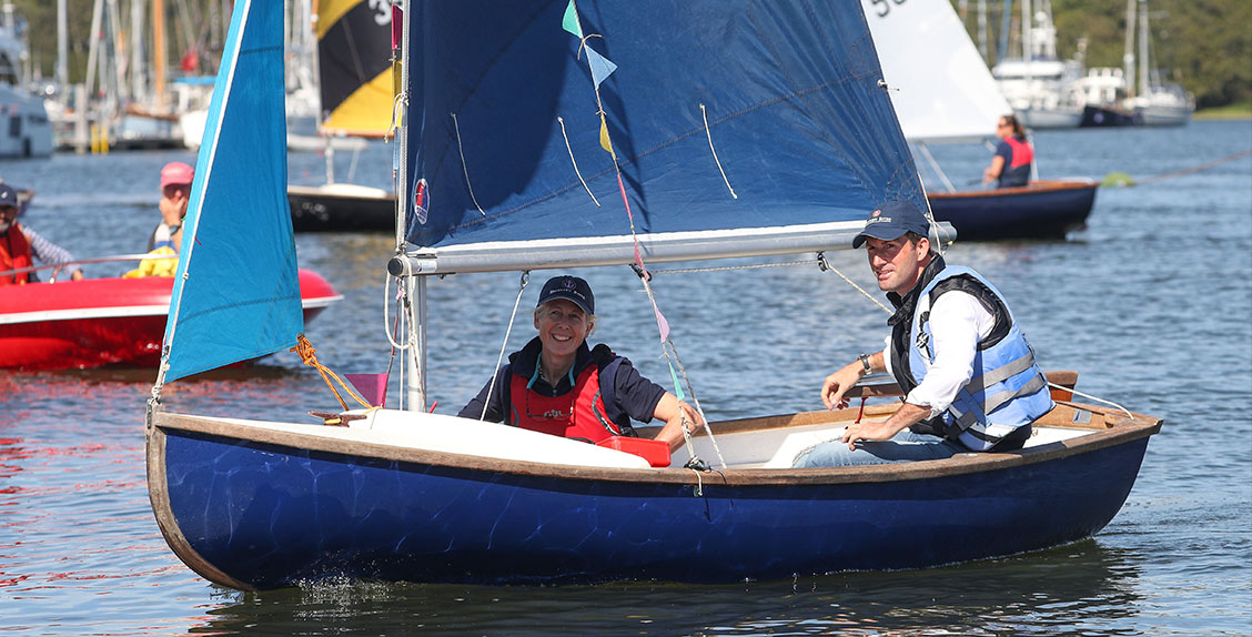 Sir Ben Ainslie sails on a scow on the Beaulieu River with Mary Montagu-Scott