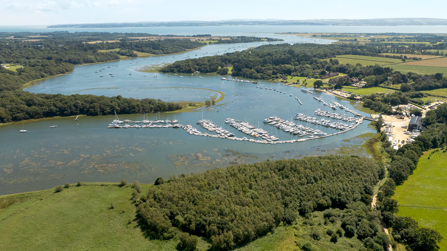 Aerial image of the Beaulieu River and Buckler's Hard Yacht Harbour