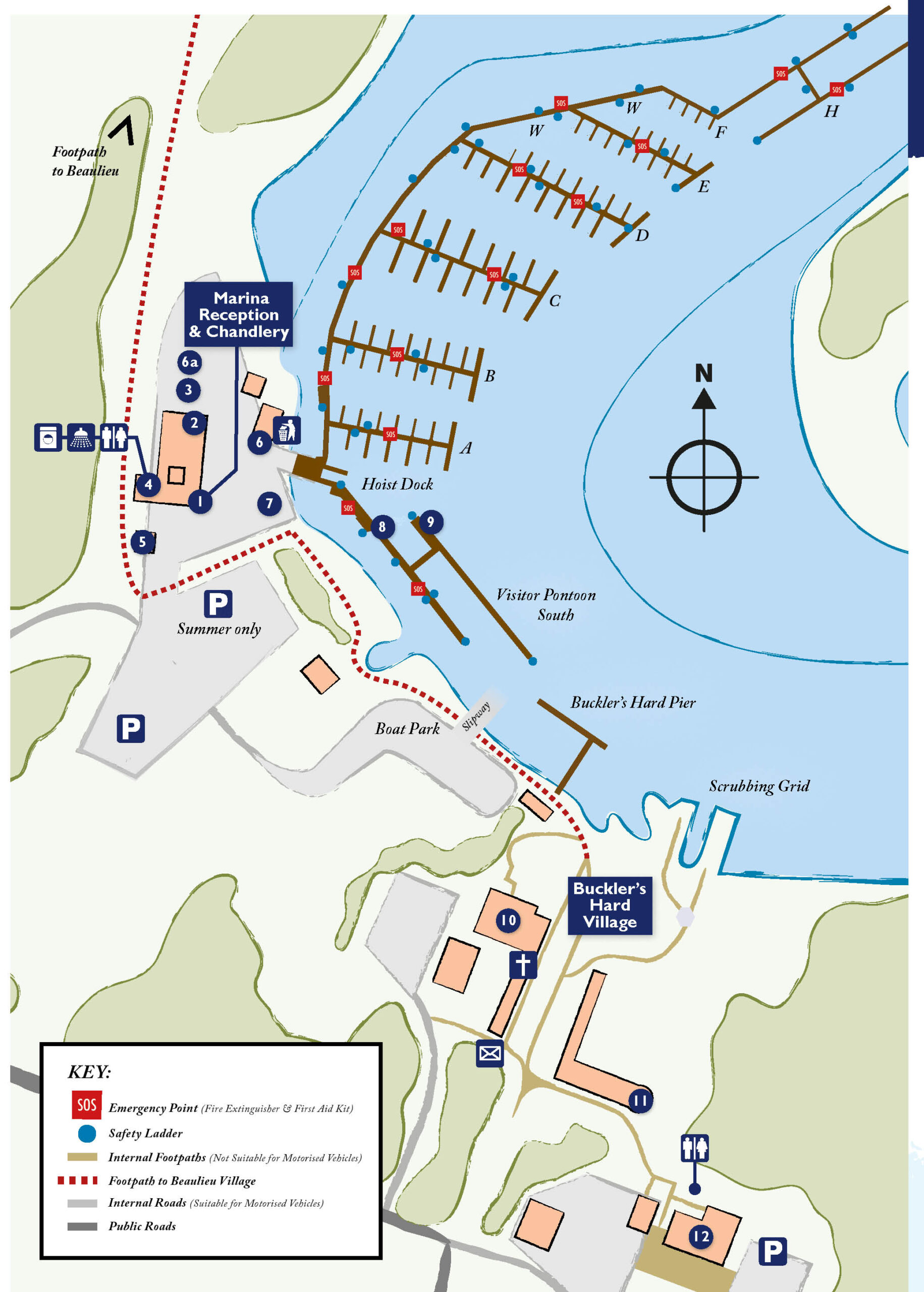 Bucklers Hard Yacht Harbour marina facilities map